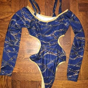 Blue and gold chain bodysuit